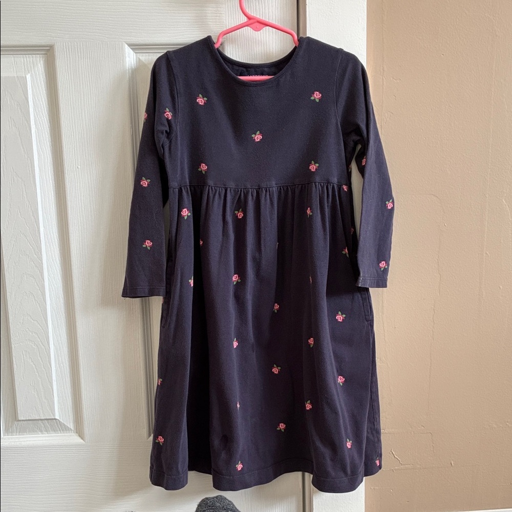 Lands End Navy Blue Kids Dress with Pink Accents